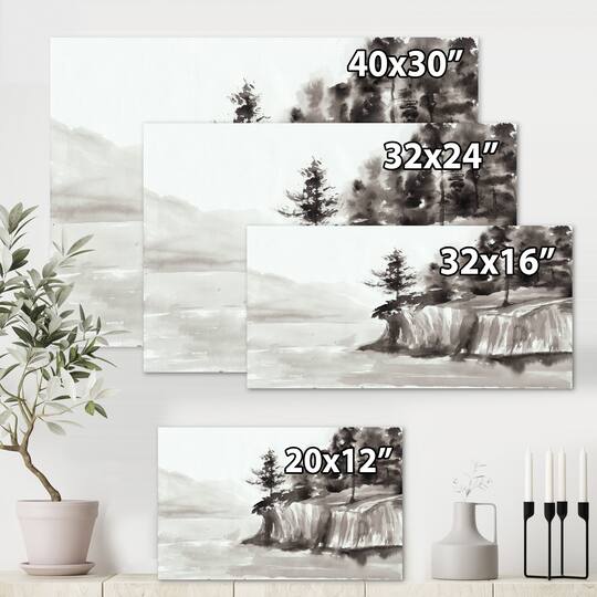 Designart - Monochrome Cliffs By The Lake